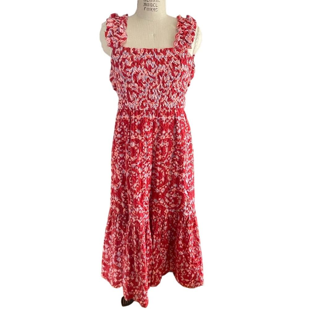 Anthropologie Atelier 1756 Colombia Amal Red Eyelet Midi Dress Size Small